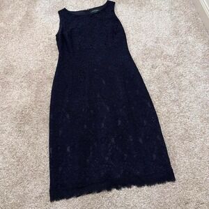 Beautiful Lauren Ralph Lauren Lace Midi Dress | Navy | 8